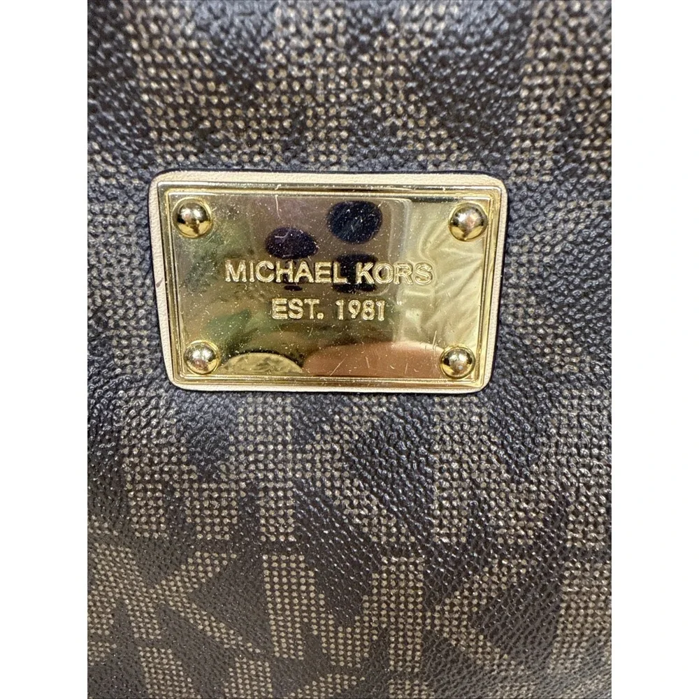 Michael Kors Brown Logo Saffiano Leather‎ Gold Chain Jet Set Small Crossbody